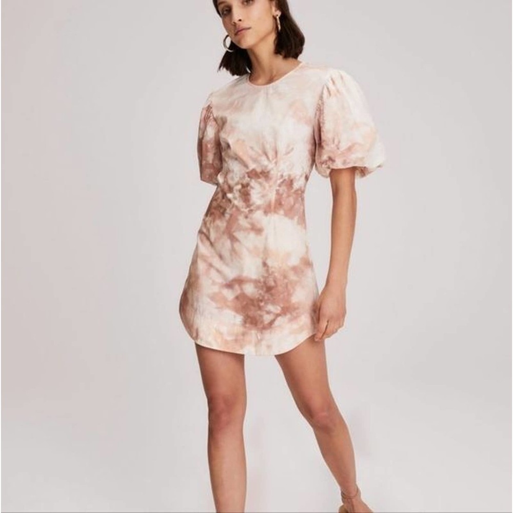 A.L.C. Jess Tie Dye Puff Sleeve Cotton Mini Dress